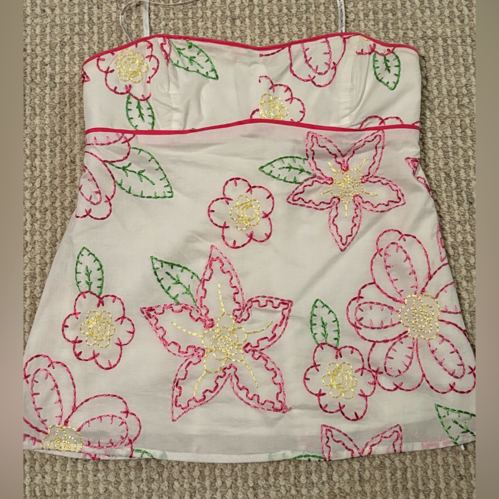 Lilly Pulitzer Floral Embroidered Strapless Top size 2